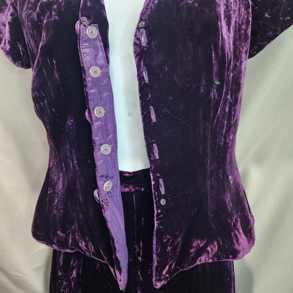 Watters and Watters Vintage 80s Luxurious Crushed Purple Velvet Pantsuit Set - Picture 6 of 14